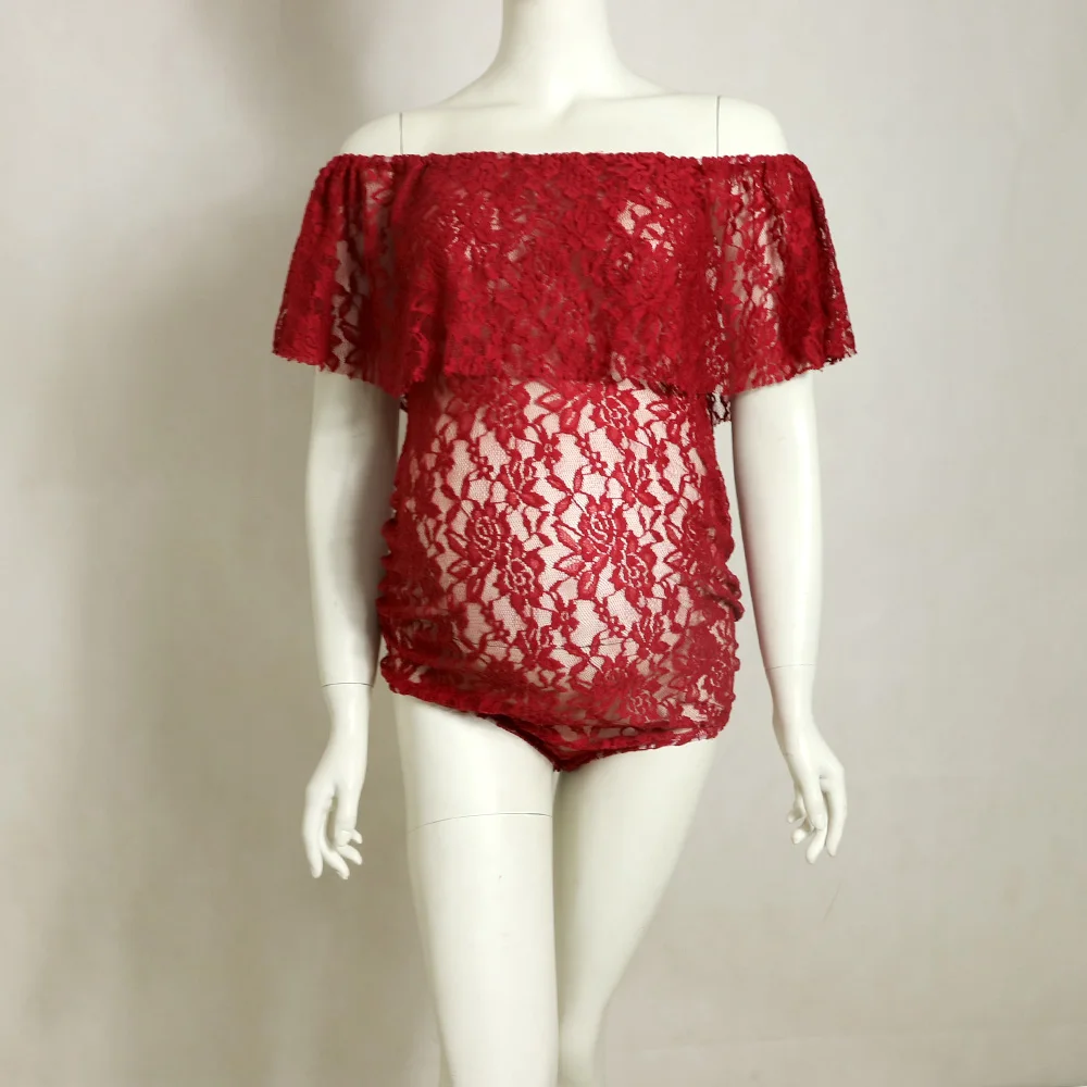 D&J Maternity Jumpsuits Coveralls Clothes Maternity Photography Lace Wide Boat Neck Maternity Bodysuits Plus Size for Pregnant