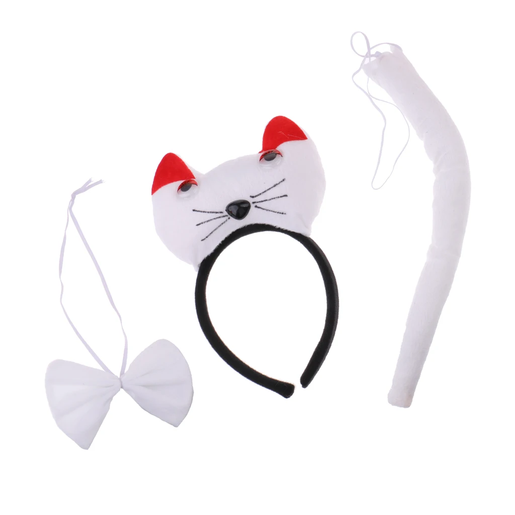 Kids Halloween Christmas Party Animal Pet Cosplay Set Cat Headband Tie Tail