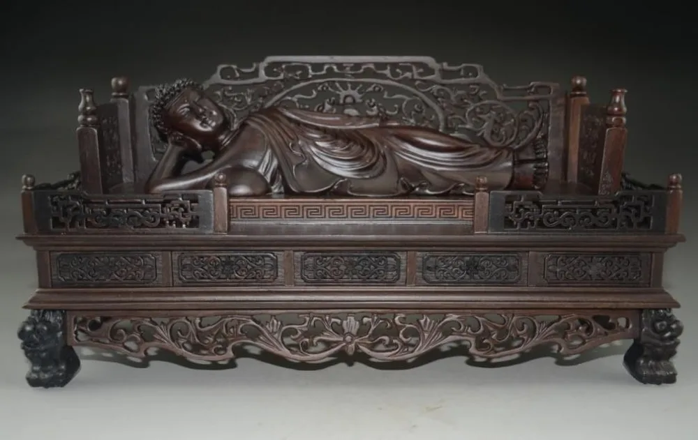 

Exquisite Chinese giant hand-carved rosewood precious sleeping Buddha statue