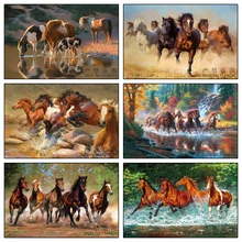 5d Diy Diamond Painting Cross Stitch The Running Horses Diamond Embroidery Crystal Animal Diamond Mosaic Pictures Needlework