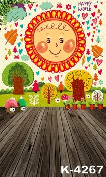 

Funny Cartoon Baby Child's Photography Background Wood Floor Stand Backdrops Vinyl Cloth Happy World Fond Photo Studio Newborn