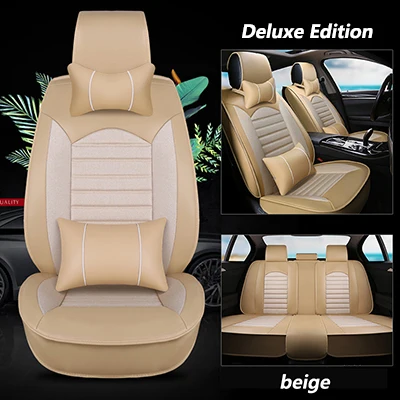 Kalaisike кожа плюс Лен универсальные автомобильные чехлы на сиденья для Volkswagen все модели polo golf tiguan Passat B6 B5 Phaeton caddy - Название цвета: beige DE