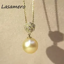 Lasamero венчик 0,1 CTW круглый вырез проложить Набор 18 К золото натуральный алмаз кулон ожерелье