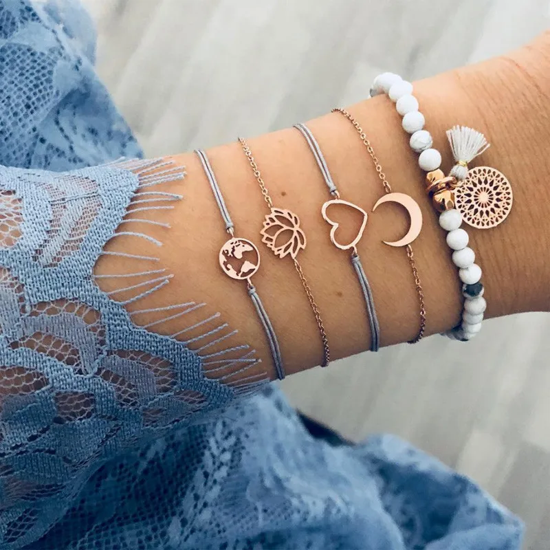 Набор браслетов из камней правильной геометрической формы в богемном стиле для женщин, винтажные браслеты и браслеты, ювелирные изделия
