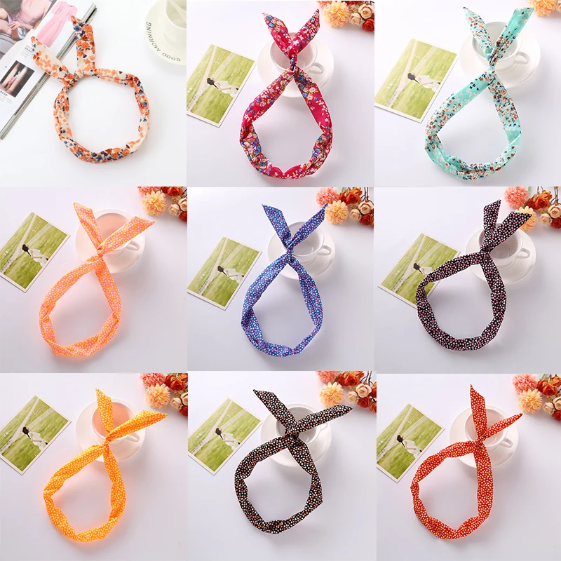 

Fashion Flower Wrap Scrunchy Metal Wire Hair Accessories Bowknot Headband For Women Bandana Retro Girls Hairband