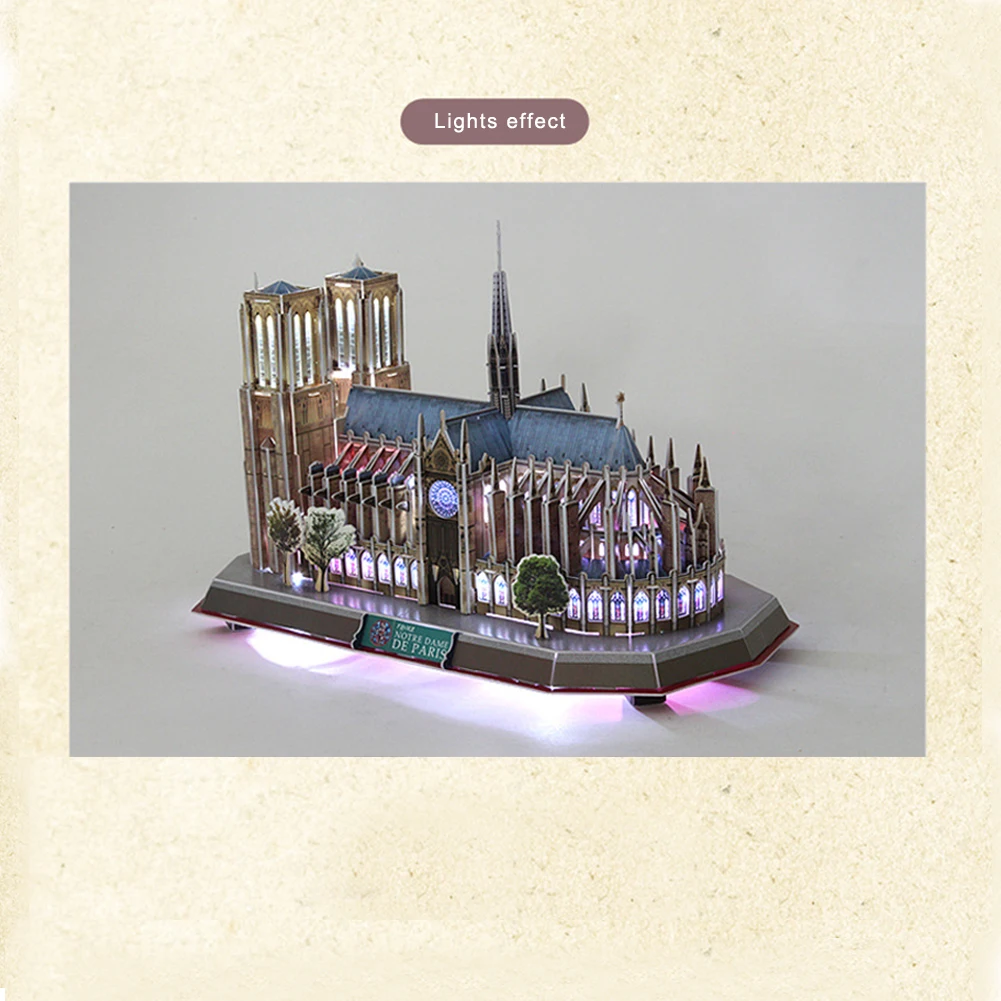 3D головоломки светодиодный освещения Нотр-Дам де Пари Архитектура модель 149 шт DIY игрушки оптом наука и образование игрушки