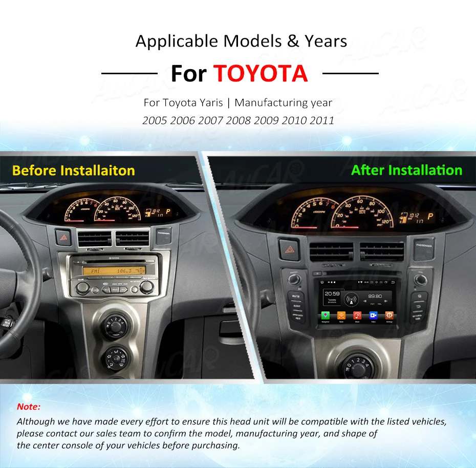 Best Android 8.0 6.2" Touch Screen for Toyota Yaris car dvd 2005 - 2011 Car GPS Multimedia Bluetooth GPS Radio WIFI 4G Stereo AUX 6