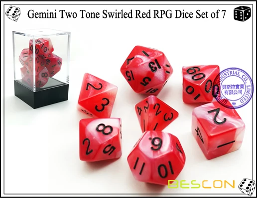 Gemini Two Tone Swirled Red RPG Dice Set of 7-1