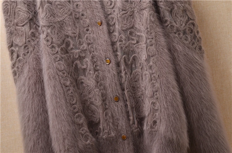 Женский плюшевый Топ качество свободный Ангорский Кролик Мех винтажный hollows кардиганы с длинными рукавами вязаные вручную, шерстяные свитера пальто