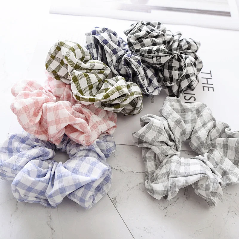 

New Women Elegant Simple Plaid Crude Elastic Hair Band Headwear Cloth Scrunchies Hair Rope Headband Rubber Band Hair Accessories