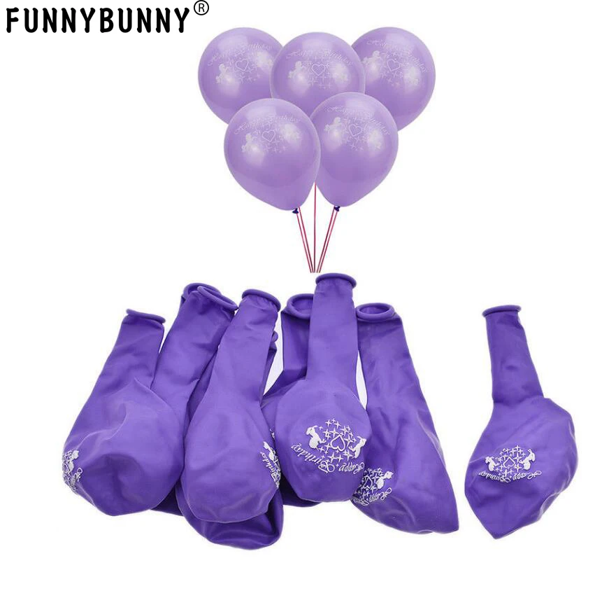 

FUNNYBUNNY 10 Unicorn Lilac Pink Happy Birthday Children's Party Latex Printed Balloons