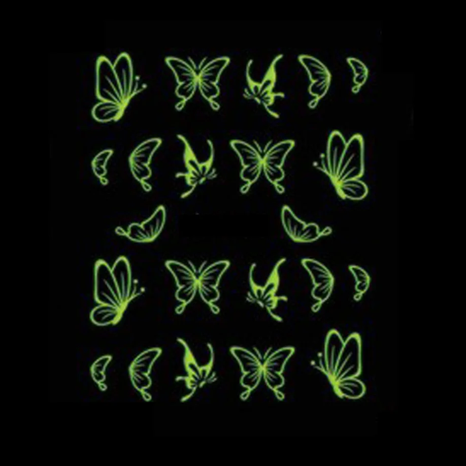 

ISHOWTIENDA Nail stickerNewest Lovely Luminous Nail Art Stickers Decals Decoration Butterfly Design Fluorescent Nail Stickers