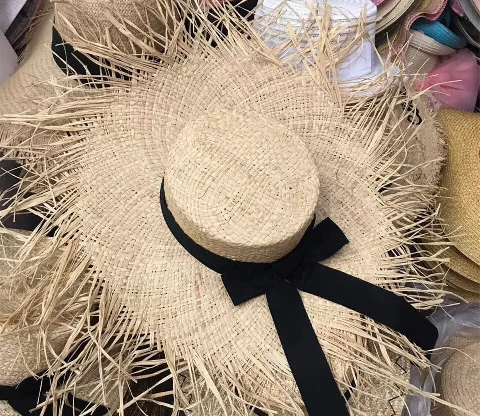 

01902-axi summer handmade raffia big wind brim holiday hat solid lady beach sun cap women leisure hat take photo