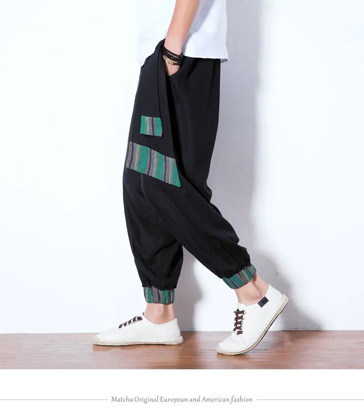 2018 Лето китайский стиль Ретро Штаны хлопок и лен мужчин свободные повседневные штаны простой Национальный Ветер брюки белый стены волна