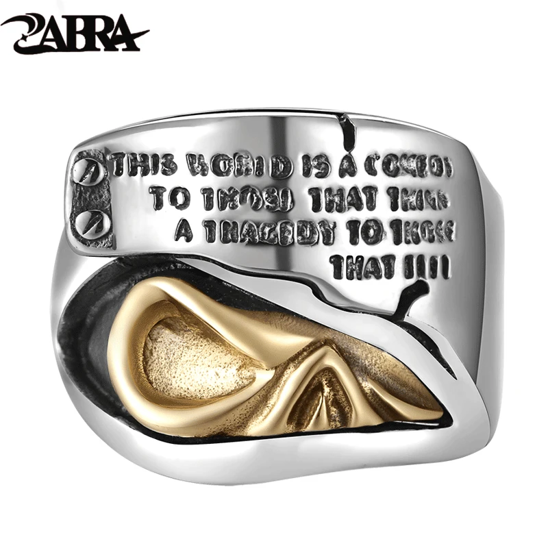 ZABRA Real 925 Silver Signet Rings For Men Golden Skull Ear Punk Rock Ring Mens Biker Heavy Sterling Silver Jewelry ZABRA Real 925 Silver Signet Rings For Men Golden Skull Ear Punk Rock Ring Mens Biker Heavy Sterling Silver Jewelry