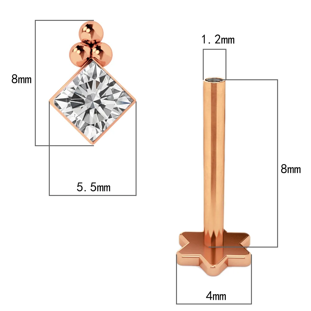 16 г CZ Кристалл с троичными шариками из нержавеющей стали винт с плоской задней частью трагус/губ/хряща/спирали/раковины пирсинг