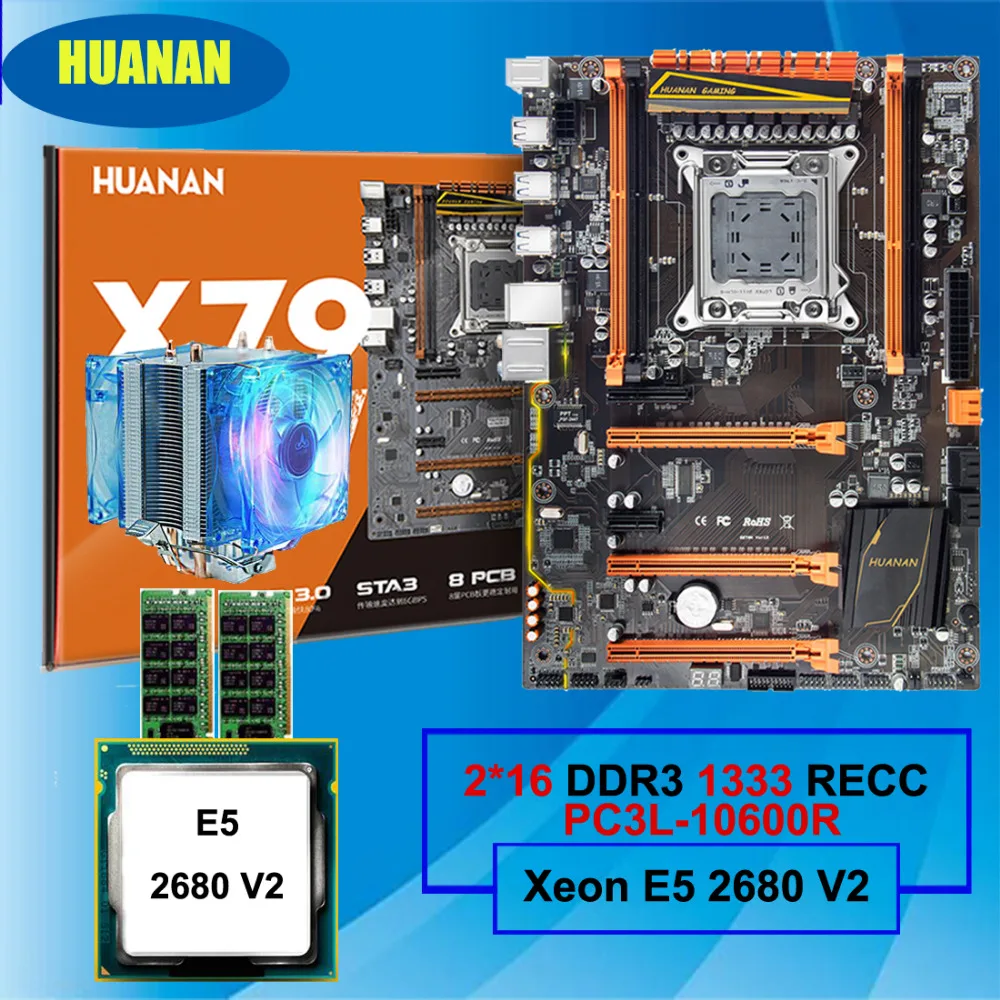 Хит продаж HUANAN deluxe X79 LGA2011 игровая материнская плата Xeon E5 2680 V2 с охладитель Оперативная память 32G (2*16G) 1333 МГц DDR3 RECC все испытания