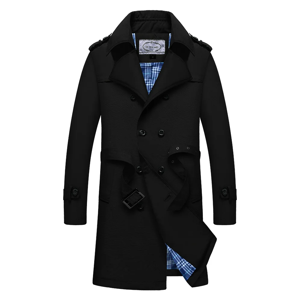 TAIZIQI, длинный Тренч, Мужская Утепленная верхняя одежда, мужские длинные пальто, ветровка, повседневная куртка, теплое пальто для мужчин - Цвет: BLACK