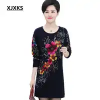 XJXKS Women Long Sweaters And Pullovers Reactive Printing Comfortable Wool Fabrics Round Neck Plus Size Woman Sweater 8602
