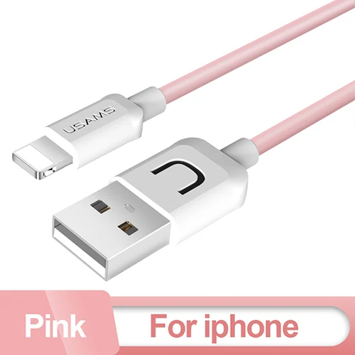 Круглый USB кабель, USAMS кабель для мобильного телефона для iPhone 2A зарядный кабель Micro usb type C для samsung Xiaomi Android зарядное устройство - Цвет: Pink for iPhone