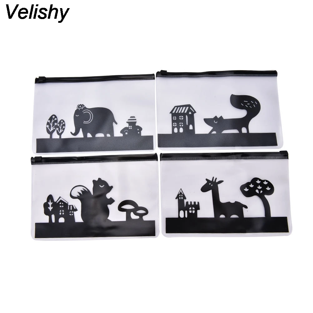 Velishy Functional Stationery Bag Storage Creative Animals Cartoon Cosmetic Toiletry Case Pouch Holder Transparent Pencil Bag