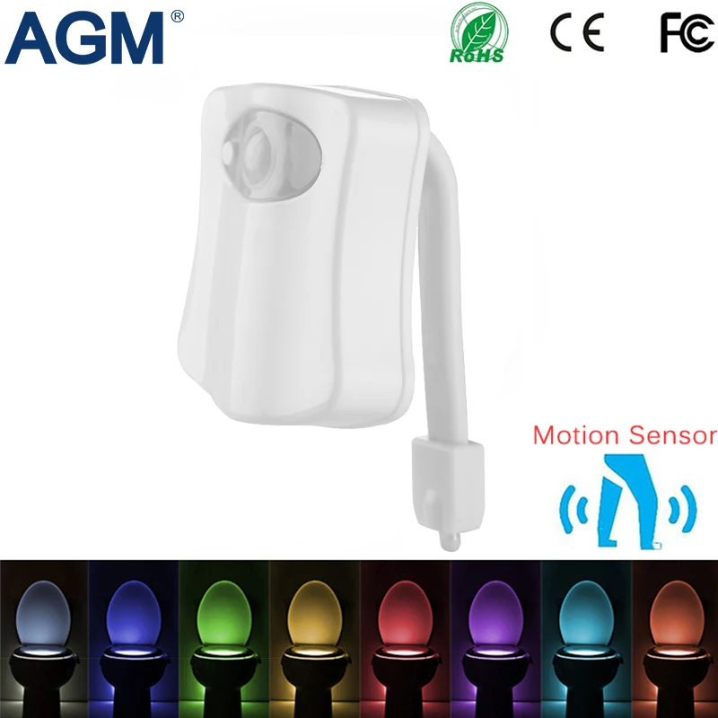 

AGM Toilet Light LED Night Light Human Motion Activated Sensor Seat Lamp Auto RGB PIR Luminaria 8 Color Bowl Lights For Bathroom