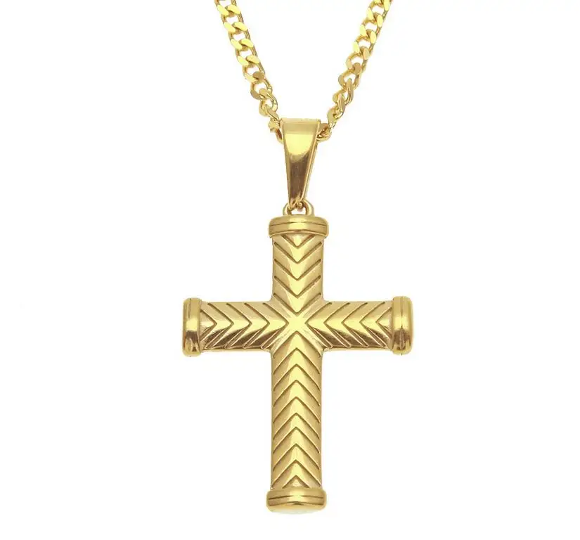Gold Color Stainless Steel Cross pendant necklaces Men Hip hop fashion vintage necklace male jewelry gifts - Окраска металла: Золотой цвет
