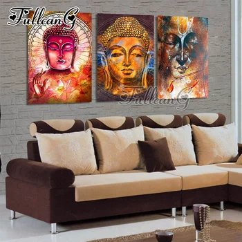 

FULLCANG diy 3pcs/set diamond painting "buddha icon" triptych mosaic cross stitch 5d embroidery kits full square drill G1017