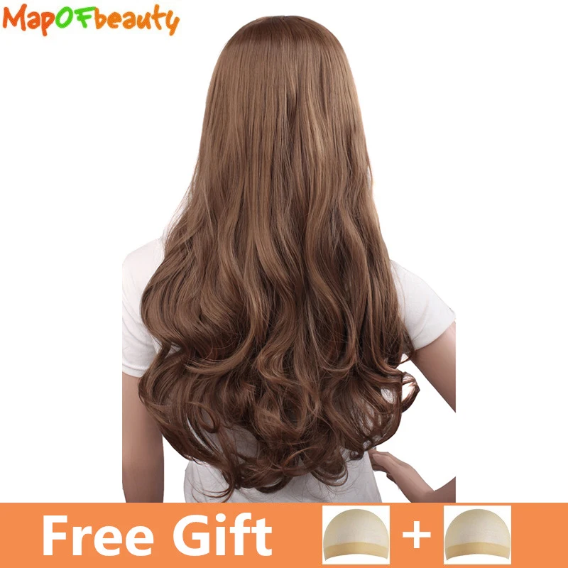 

MapofBeauty Long loose Wave Light dark Brown Black 75cm Women wigs Cosplay Lady's Heat Resistant Synthetic Full Hair