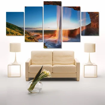 

2017 Modern 5 Pcs Abstract Waterfall Painting Home Decor Canvas Art Modular Pictures Painting Wall Print