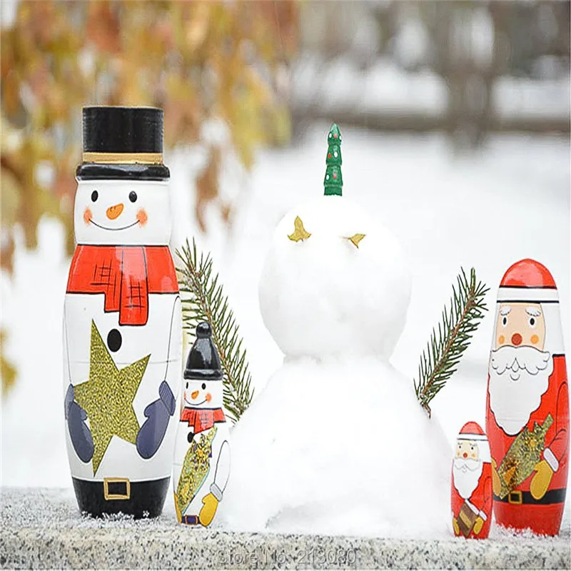 Handmade Painting Craft Snowman Santa Claus Christmas Tree Nesting Dolls Matryoshka Russian Doll Toy Set (7)