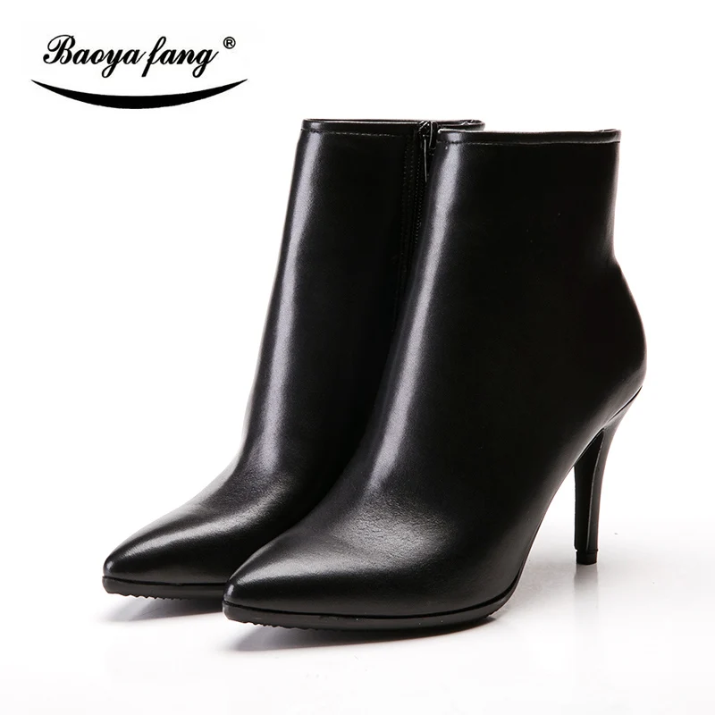 BaoYaFang New Winter Boots leather ankle boots for font b women b font 9cm High heels