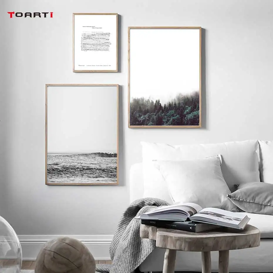 

Nordic Natural Landscape Prints Posters Forest Ocean Sea Canvas Painting Minimalist Music Note Wall Art Pictures Home Decor