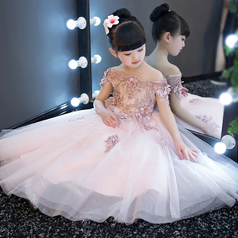 

Dollbling Wedding Girls Dress Bead Appliques Party Tulle Princess Birthday Shoulderless Backless Dress Ball Gown for Girls