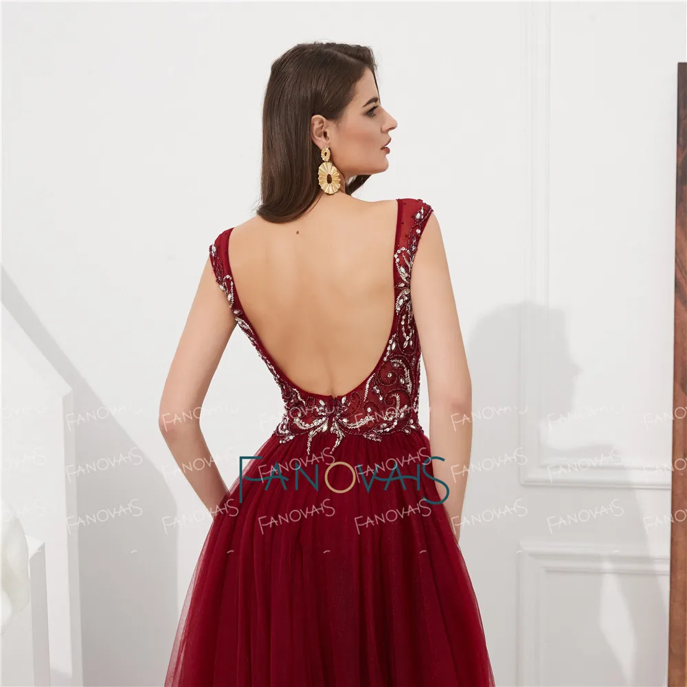 2 цвета бордовые вечерние платья длинное роскошное платье для выпускного вечера 2019 Тюль v-образный вырез Русалка вечернее платье бисером