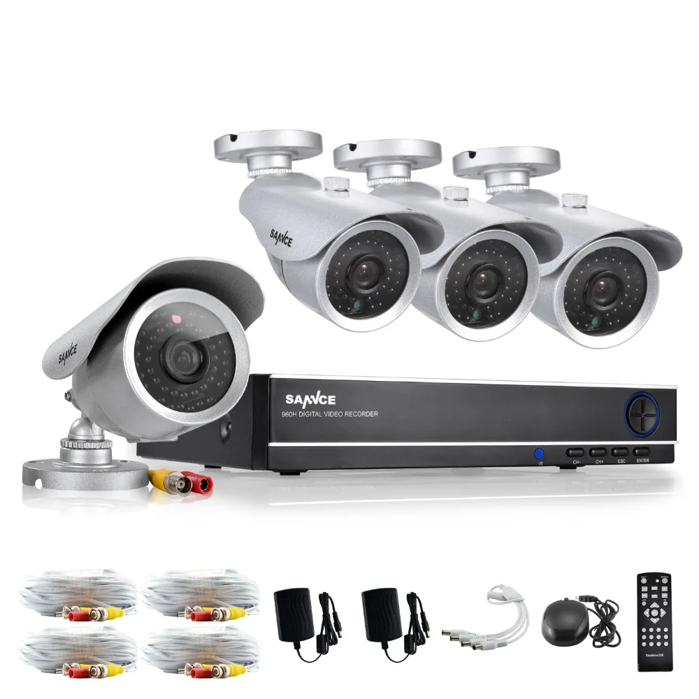  SANNCE CCTV System HD 8CH HDMI DVR 4PCS Home Security Silver Bullet Camera Video Surveillance System Kit 