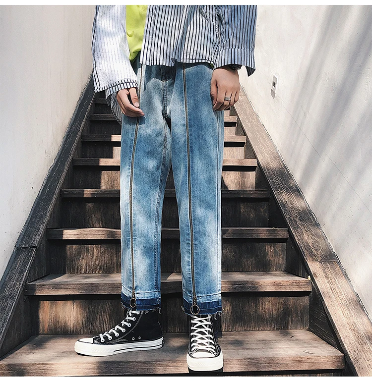 Новые осенние джинсы для мужчин Мода ретро промывают хип хоп Уличная прямые джинсовые штаны человек повседневное свободные мужской