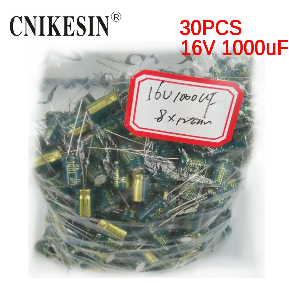 

CNIKESIN 30Pcs 16V1000UF electrolytic capacitor 1000uF 16V diy capacitorsfarad capacitors electronic kits
