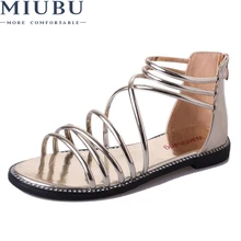 MIUBU Women Sandals Gold Silver Black Peep Toe Gladiator Sandals Women Summer Shoes Woman Thick Flat Heel Sandals new arrival feather fur slippers women peep toe colorful rhinestone diamond flat shoes woman gladiator sandals