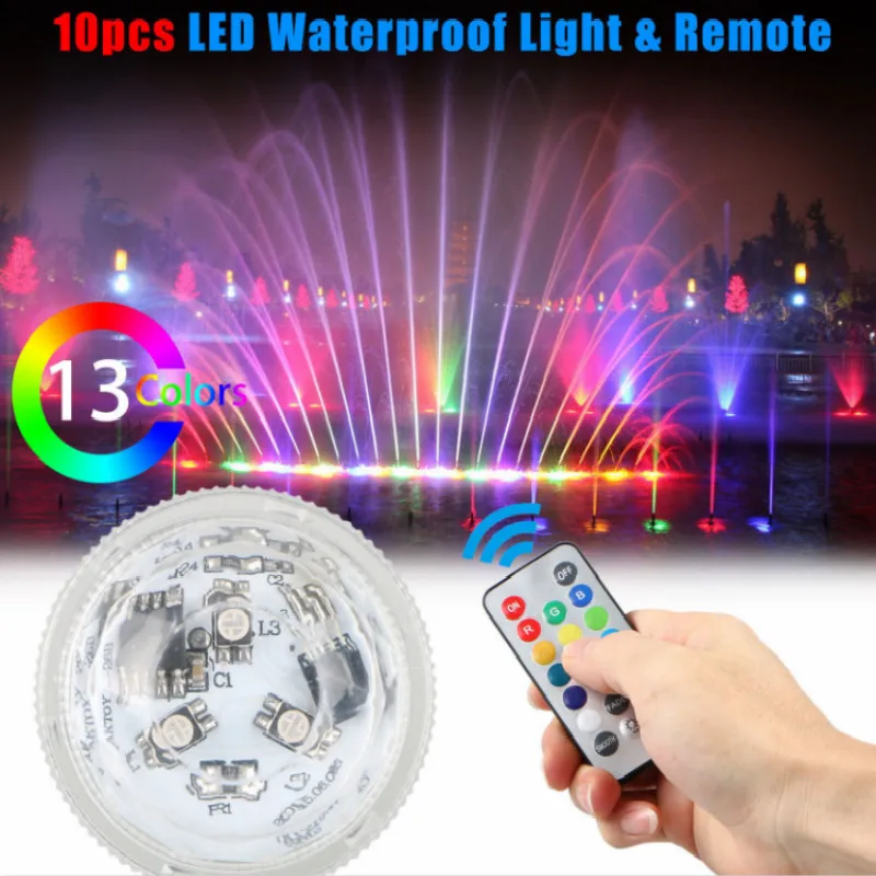 

10 Led Remote Controlled Waterproof Submersible Light Battery Operated Underwater Night Lamp Outdoor Garden Party Decoration