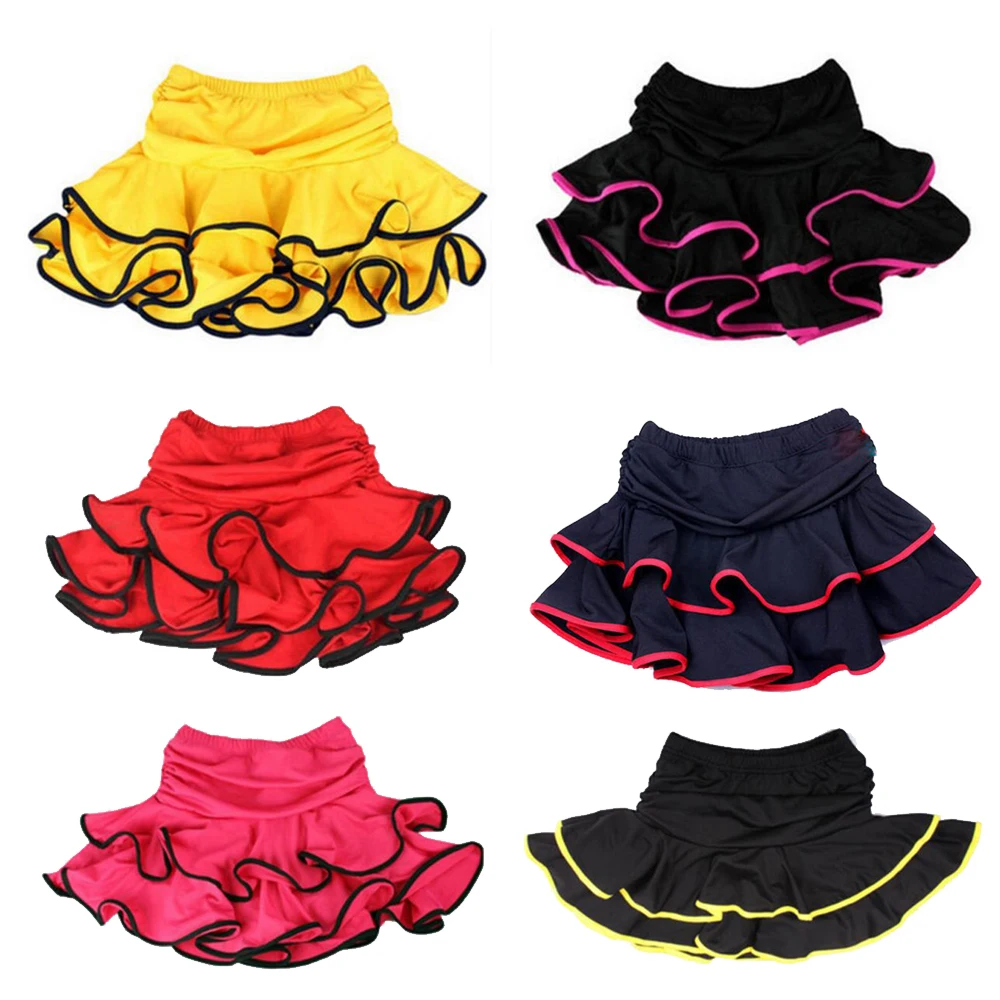

Bazzery Girls Latin Dance Skirt Ballroom Samba Chacha Dancing Dress inside with Anti Emptied Shorts Kids Mini Skirt