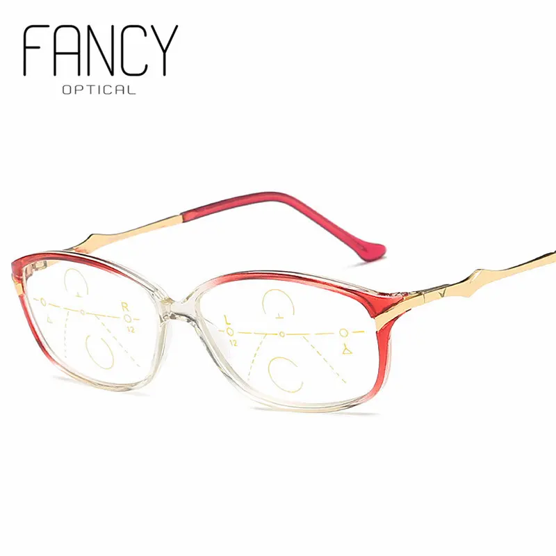 Multifocal reading glasses women Progressive glasses transition lens TR90 alloy frame eyeglasses with diopter+1+1.5+2+2.5+3+3.5 - Цвет оправы: RED