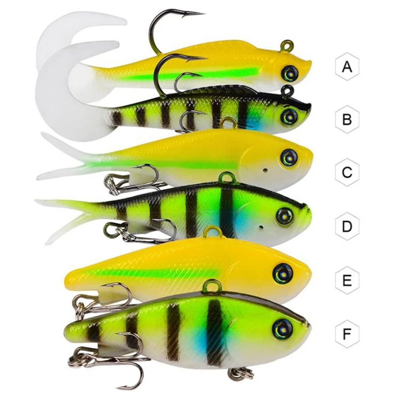 

6pcs/Lot Mixed Type Lead Fish Bar Soft Fishing Lure with Sharp Hook Weerer Crankbait Swimbait Lure For Lake
