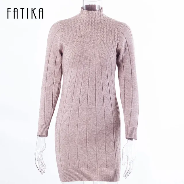 FATIKA 2016 Winter Autumn Women Sweater Dresses Long Sleeve Knitted Wool Sweater Dress Female Turtleneck Mini Slim Dress Woman