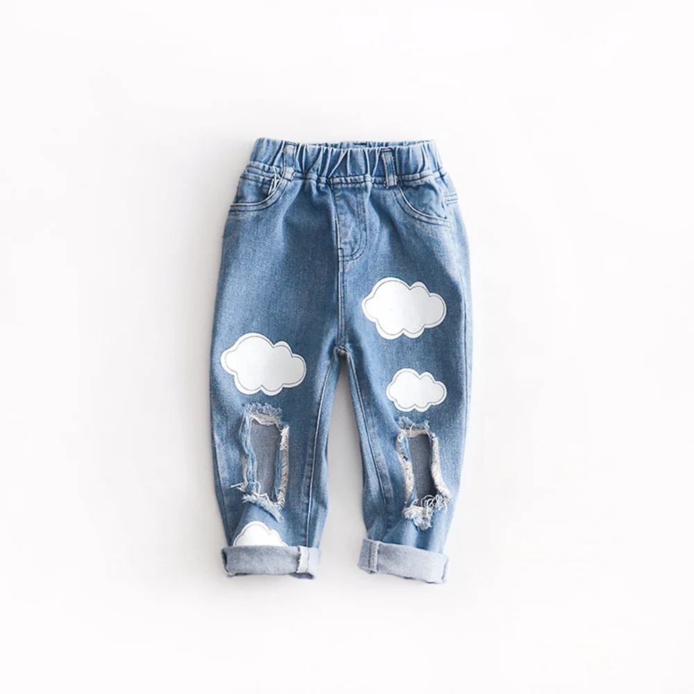 Новые модные рваные детские джинсы для девочек, одежда джинсы для мальчиков штаны для маленьких мальчиков детские джинсовые светло-голубые джинсы - Цвет: blue