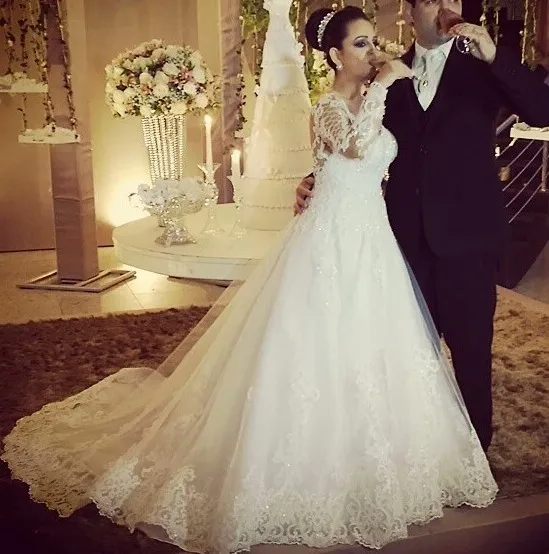 Vestidos De Noiva одежда с длинным рукавом свадебное платье Кружево Appliques Жемчуг Robe De Mariage