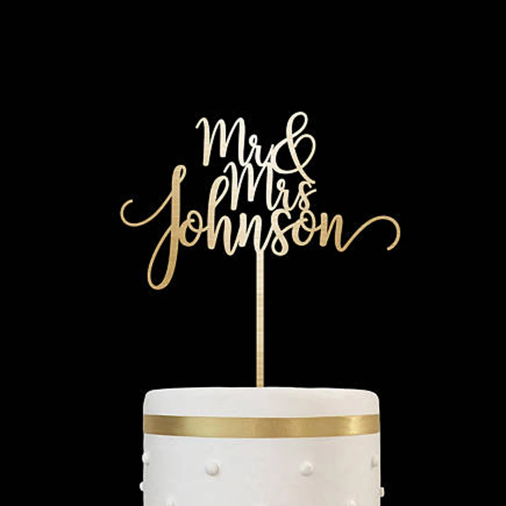 Customized Rustic Cake Topper Wedding Acrylic Mrs Mr Personalized