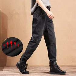 Плюс Размеры S-5XL зимние джинсы брюки Повседневное джинсы для женщин; Большие размеры толстые джинсы женские шаровары детские брюки до