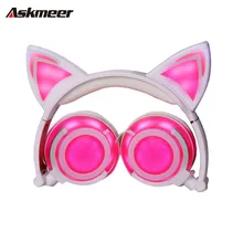 Askmeer Cute Music Headphones with Cats Ear Headset Foldable Luminous Headsets Glowing Flashing font b Earphone