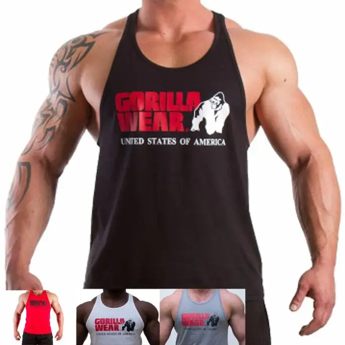 E0474 Gorilla Wear Classic Tank Top Men's Muscle Gym Tops for Fitness &amp Bodybuilding 100% cotton Loose training Suit | Мужская